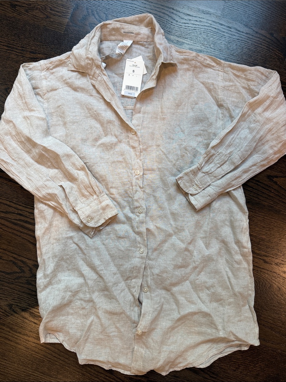 Calzedonia Light Beige Linen Button-Up Shirt Small - Picture 2 of 5